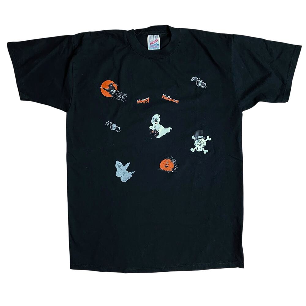 Vintage 80s 90s Happy Halloween Black Shirt Medium
